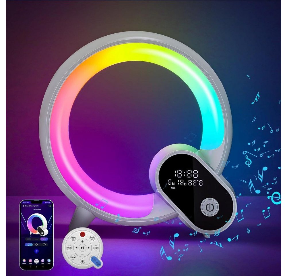 BlingBin LED Nachttischlampe AtmosphäRenlampe Mit Bluetooth Lautsprecher Dimmbare LED Tischlampe, Musik Alarm Clock, LED fest integriert, RGB, Fernbedienung Tasten App Steuerung, Kalender Uhr Temperatur von BlingBin