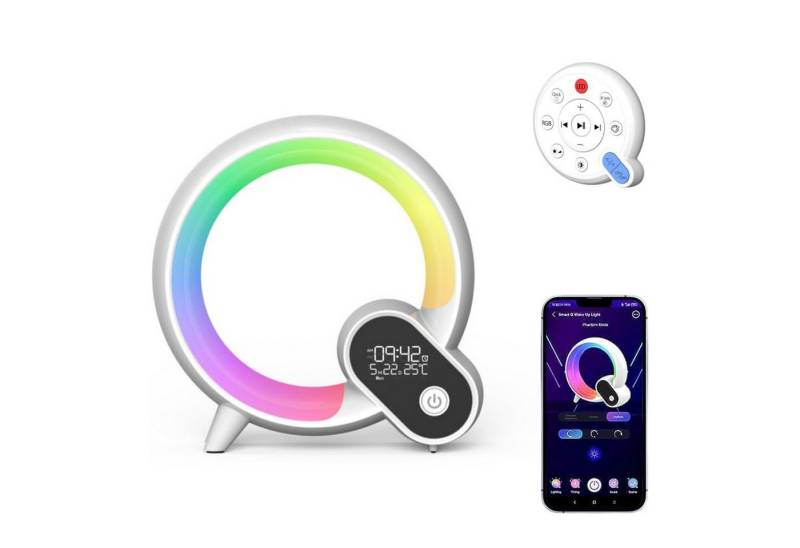 BlingBin LED Nachttischlampe AtmosphäRenlampe Mit Bluetooth Lautsprecher Dimmbare LED Tischlampe, Musik Alarm Clock, LED fest integriert, RGB, Fernbedienung Tasten App Steuerung von BlingBin