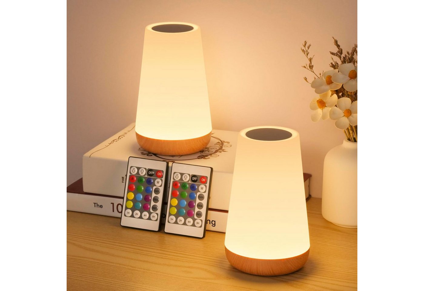 BlingBin LED Nachttischlampe LED Nachttischlampe, Touch Dimmbar Atmosphäre Tischlampe, Speicherfunktion und Fernbedienungen, LED fest integriert, RGB, 13 Farben, 5 Helligkeitsstufen und 3 Beleuchtungsmodi von BlingBin