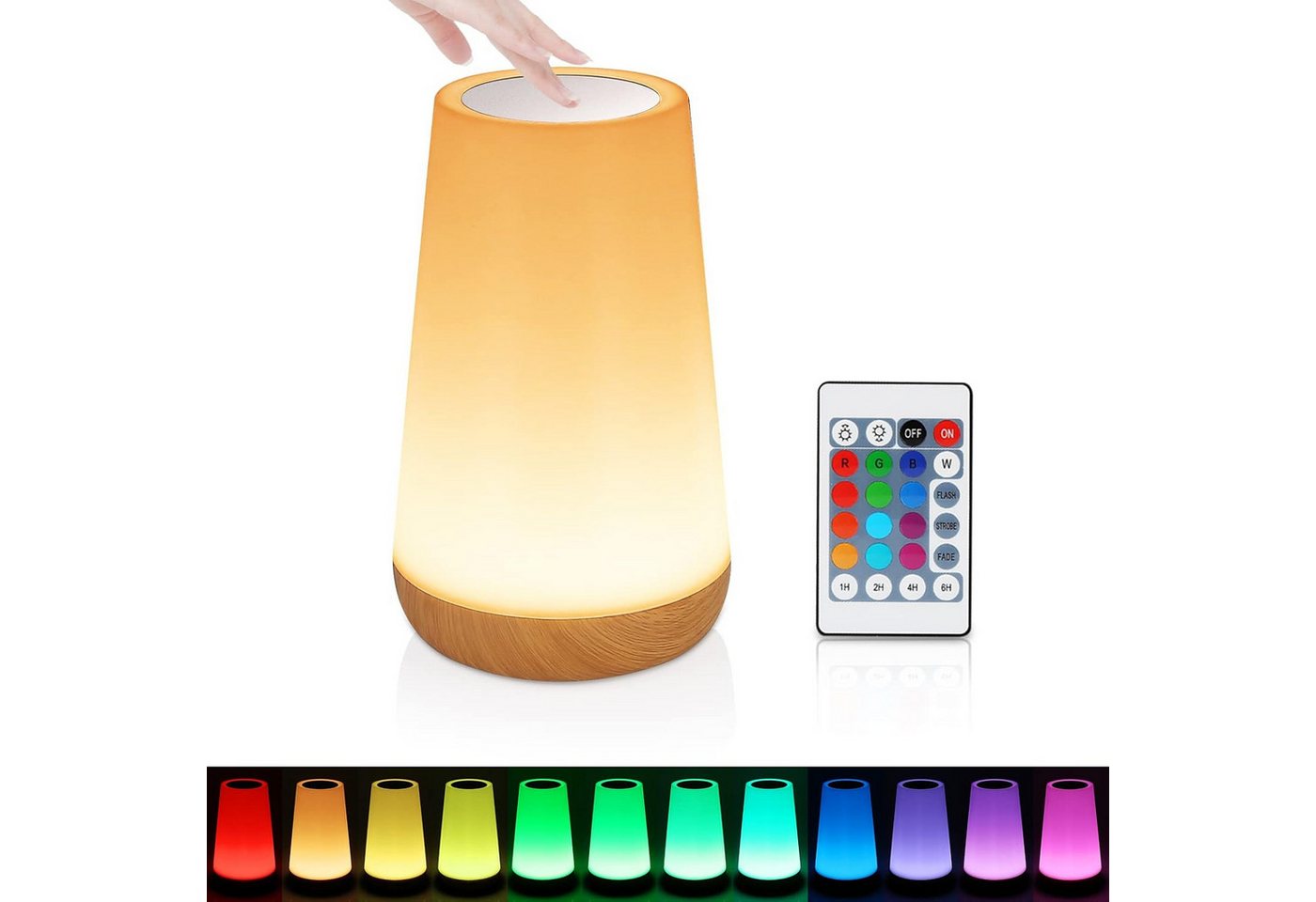 BlingBin LED Nachttischlampe LED Nachttischlampe, Touch Dimmbar Atmosphäre Tischlampe, Speicherfunktion und Fernbedienungen, LED fest integriert, RGB, 13 Farben, 5 Helligkeitsstufen und 3 Beleuchtungsmodi von BlingBin