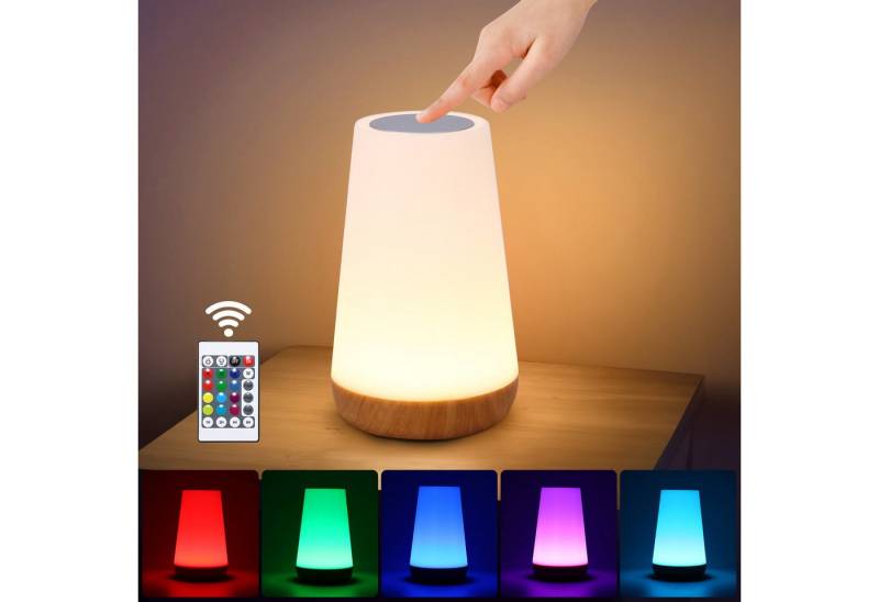 BlingBin LED Nachttischlampe Tischlampe Touch Dimmbar Nachtlicht mit Timerfunktion, USB Aufladbar, LED fest integriert, warmes Weiß, RGB, Holzmaserung Stilllicht für Schlafzimmer Wohnzimmer von BlingBin