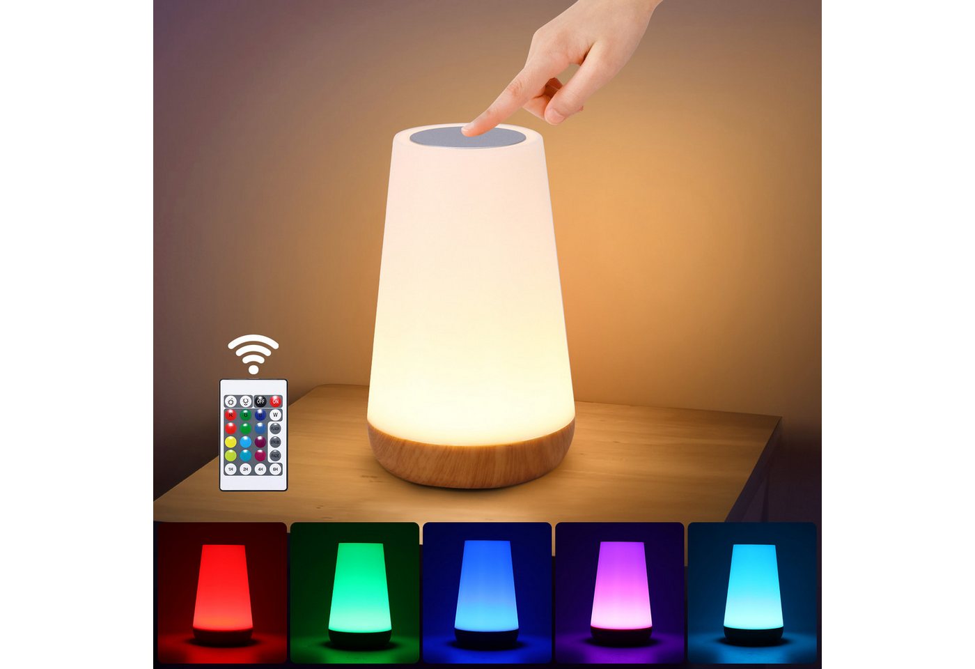 BlingBin LED Nachttischlampe Tischlampe Touch Dimmbar Nachtlicht mit Timerfunktion, USB Aufladbar, LED fest integriert, warmes Weiß, RGB, Wiederaufladbare kabellose Lampe, Geschenk für Kinder, Freunde von BlingBin