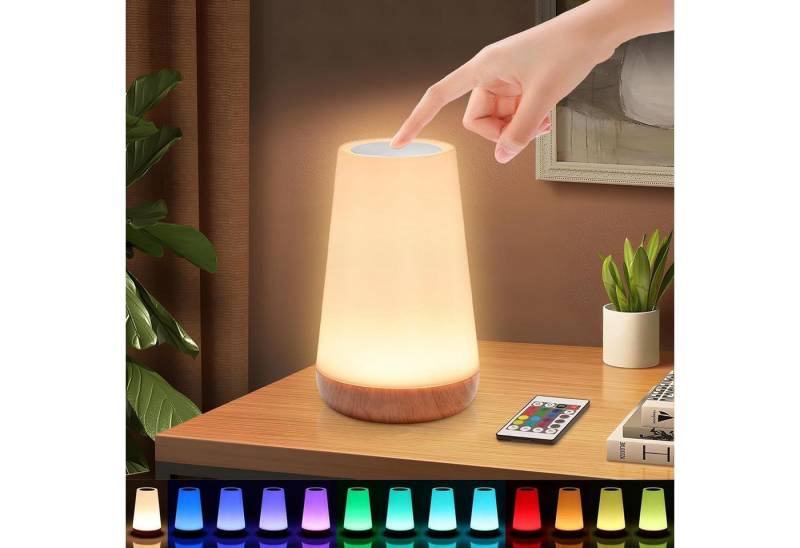 BlingBin LED Nachttischlampe Touch Dimmbar Kinder Nachtlampe 13 Farben und 3 Modi, mit Fernbedienung, LED fest integriert, Farbwechsler, Tragbar Nachtlicht für Camping Schlafzimmer Wohnzimmer von BlingBin