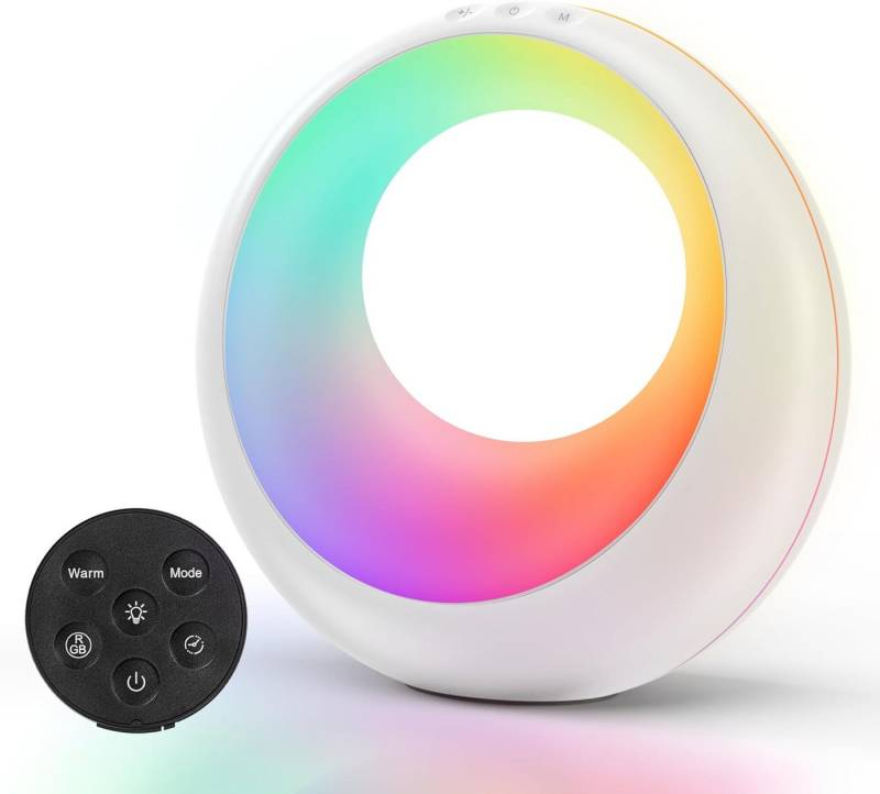 BlingBin LED Nachttischlampe Tischlampe Touch Dimmbar mit Fernbedienung, RGB Farbwechsel, 9 Modi, USB Aufladbar, 5 Helligkeitsstufen, mit Timer-Funktion, LED fest integriert, warmes Weiß, RGB, Nachtlicht Kinder, Geeignet für Babyzimmer, Schlafzimmer, Wohnzimmer von BlingBin