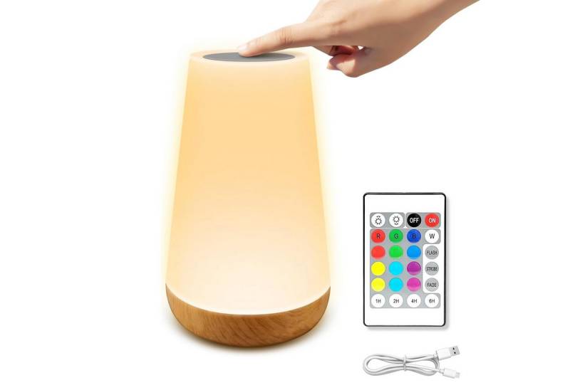 BlingBin LED Nachttischlampe Touch Dimmbar mit Fernbedienung, RGB Farbwechsel Nachtlicht Kinder, USB Aufladbar, LED fest integriert, warmes Weiß, RGB, Nachttischlampe mit 13 Farben 3 Modi, Tischlampe Kabellos mit Timer von BlingBin