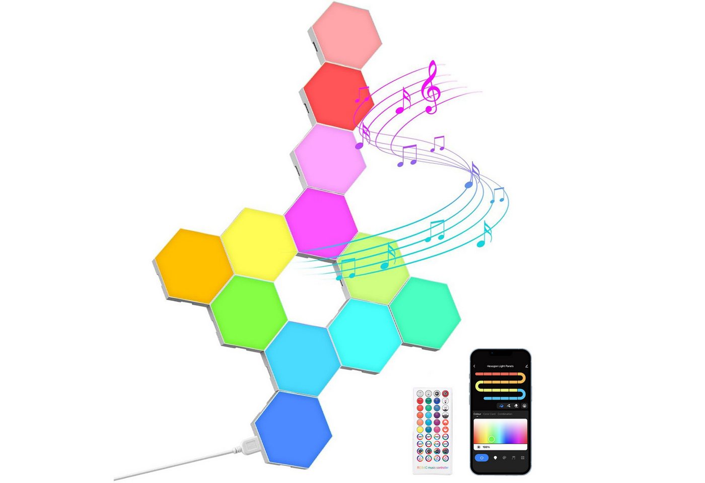 BlingBin LED Panel 12pcs Hexagon LED Platten, Smart Gaming Panel Sechseck Wandleuchte, mit Fernbedienung, LED fest integriert, RGB, mit Alexa Google Assistant, Musik Sync, App- / Sprachsteuerung BlingBin LED Panel 12pcs Hexagon LED Platten, Smart Gaming Panel Sechseck Wandleuchte, mit Fernbedienung, LED fest integriert, RGB, mit Alexa Google Assistant, Musik Sync, App- / Sprachsteuerung von BlingBin