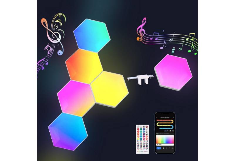 BlingBin LED Panel Hexagons Smart Gaming Panel Sechseck Wandleuchte Innen Wandpaneel, 6 sechseck-Lichtplatten, LED fest integriert, RGB, Dimmbar BlingBin LED Panel Hexagons Smart Gaming Panel Sechseck Wandleuchte Innen Wandpaneel, 6 sechseck-Lichtplatten, LED fest integriert, RGB, Dimmbar von BlingBin