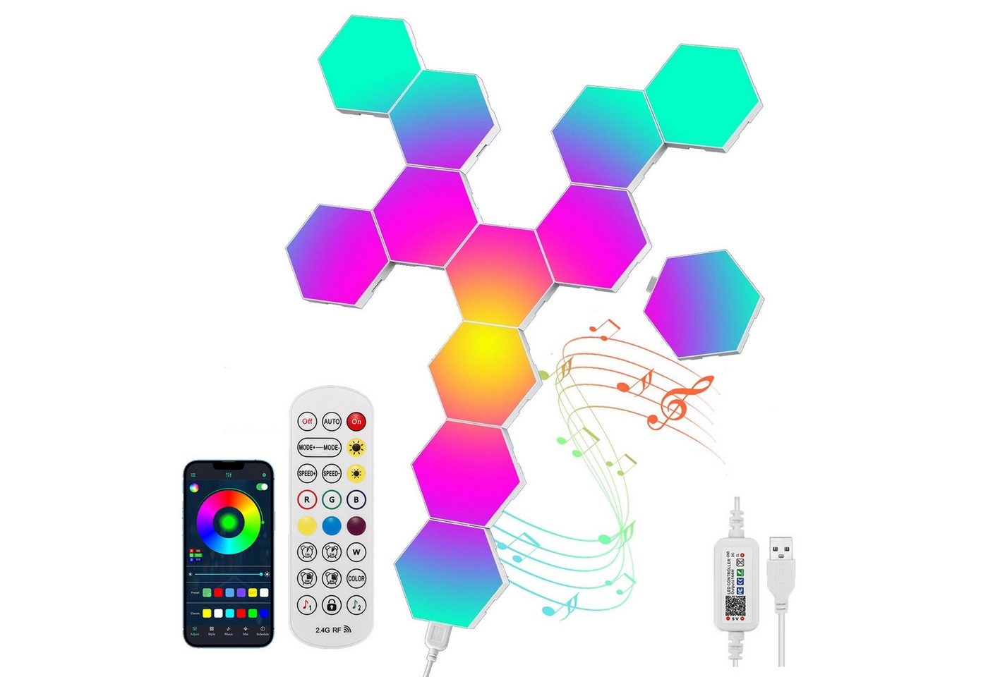 BlingBin LED Panel Sechseck, 12 Stück Hexagon RGB Wandleuchte mit Fernbedienungen, Smart Wand Licht DIY Kombinierbar LED Lichtleisten, Musik Sync, LED fest integriert, RGB, App-Steuerung LED Panel für Weihnachten Gaming Zimmer Deko BlingBin LED Panel Sechseck, 12 Stück Hexagon RGB Wandleuchte mit Fernbedienungen, Smart Wand Licht DIY Kombinierbar LED Lichtleisten, Musik Sync, LED fest integriert, RGB, App-Steuerung LED Panel für Weihnachten Gaming Zimmer Deko von BlingBin