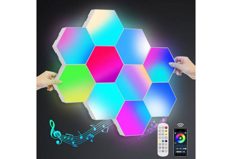BlingBin LED Panel Sechseck Gaming Wandleuchte, 12 Stück Hexagon RGB LED Panel, mit Fernbedienung, LED fest integriert, RGB, Smart Wand Licht DIY Kombinierbar LED Lichtleisten von BlingBin