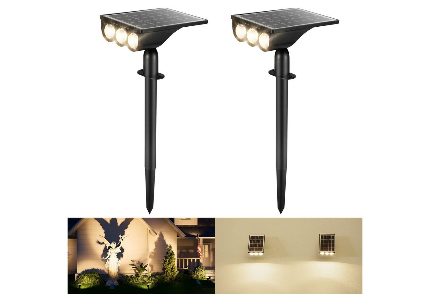 BlingBin LED Solarleuchte 2 Stück Solar Gartenleuchte Wandleuchte Wasserdicht Außen Solarlampen, Solar Gartenstrahler Solarstrahler mit 2-in-1-Installation: Erdspieß oder Wandhalterung, LED fest integriert, Warmweiß, Wasserdichte Solar Wandleuchte Aussen für Garten Hof Wand Stufen Deck BlingBin LED Solarleuchte 2 Stück Solar Gartenleuchte Wandleuchte Wasserdicht Außen Solarlampen, Solar Gartenstrahler Solarstrahler mit 2-in-1-Installation: Erdspieß oder Wandhalterung, LED fest integriert, Warmweiß, Wasserdichte Solar Wandleuchte Aussen für Garten Hof Wand Stufen Deck von BlingBin