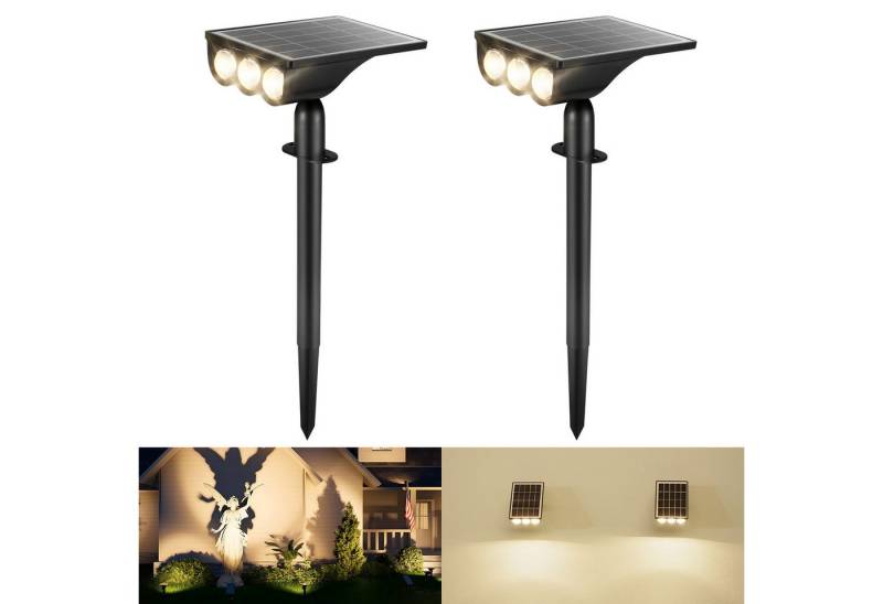 BlingBin LED Solarleuchte 2 Stück Solar Gartenleuchte Wandleuchte Wasserdicht Außen Solarlampen, Solar Gartenstrahler Solarstrahler mit 2-in-1-Installation: Erdspieß oder Wandhalterung, LED fest integriert, Warmweiß, Wasserdichte Solar Wandleuchte Aussen für Garten Hof Wand Stufen Deck von BlingBin