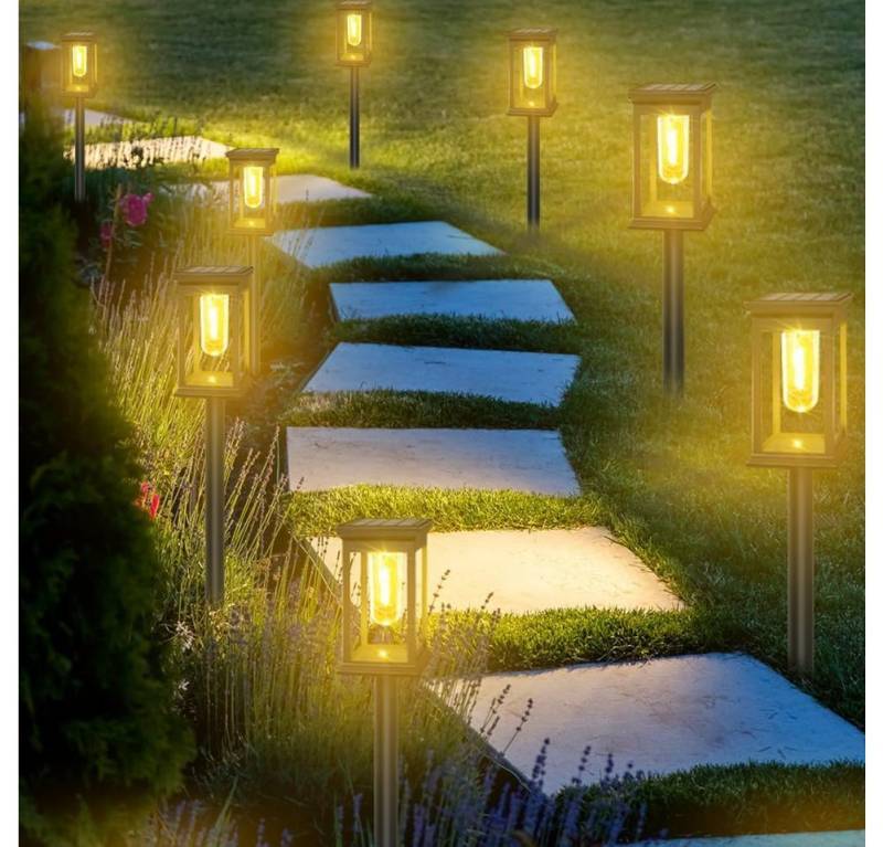 BlingBin LED Solarleuchte 4/8 Stücke Gartenleuchten Solar,IP65 Wasserdicht,Solar Gartenlampen, Energiesparende Solarlampe, LED fest integriert, Warmweiß, Solarleuchten Garten Deko für Terrasse, Garten, Pfad, Rasen,Solar Weg von BlingBin
