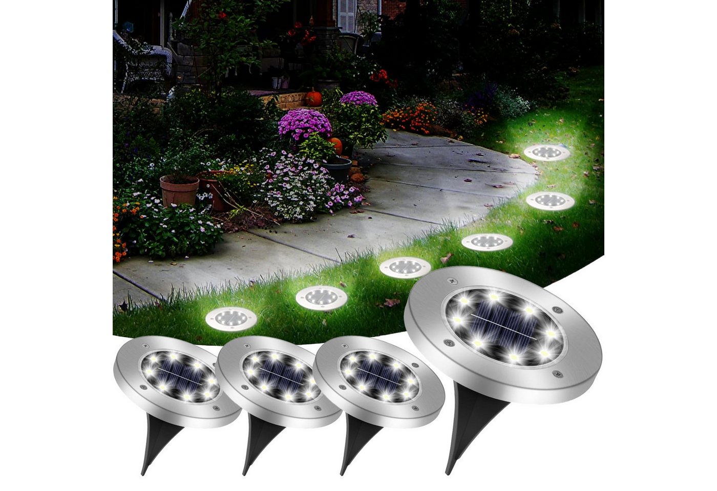 BlingBin LED Solarleuchte 4 Stück LED Solar Gartenleuchte 8 LEDs Solar Bodenleuchten, Solar, LED fest integriert, Tageslichtweiß, Wasserdicht Solarleuchte Gartenleuchte für Rasen,Garden BlingBin LED Solarleuchte 4 Stück LED Solar Gartenleuchte 8 LEDs Solar Bodenleuchten, Solar, LED fest integriert, Tageslichtweiß, Wasserdicht Solarleuchte Gartenleuchte für Rasen,Garden von BlingBin