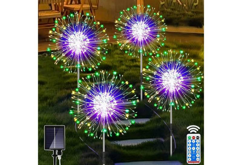 BlingBin LED Solarleuchte 4 x 120 LED Solarlampen Gartendeko Solarlicht für Außen Garten, 4 IN 1, LED fest integriert, RGB, Solarbetriebene Lichterkette wasserdicht 8 modi mit Fernbedienung von BlingBin