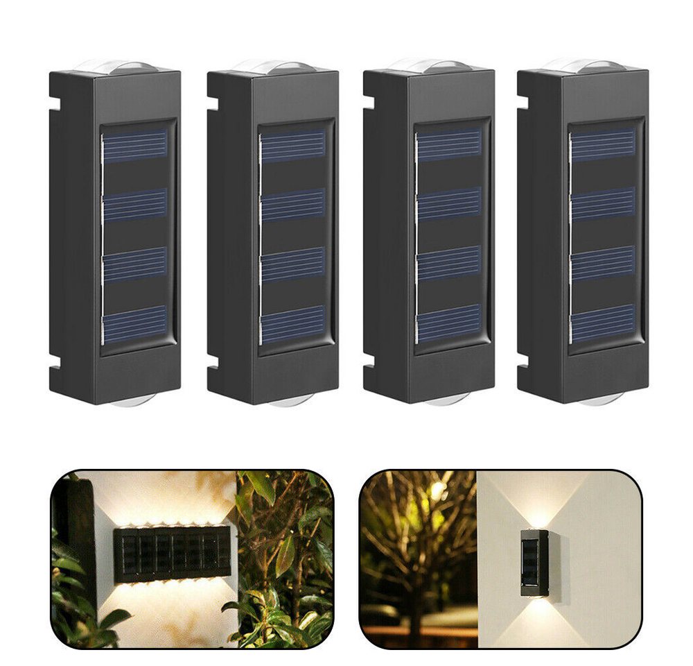 BlingBin LED Solarleuchte 4pcs Wandleuchte Zaunleuchte Garten Up & Down Lampe Außenlampe, Außenlampe, LED fest integriert, warmes Licht, IP65 Wasserdicht Solar Wandleuchten Dekorative für Hauswand Flur von BlingBin