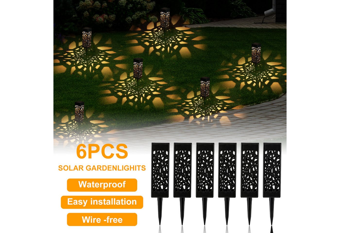 BlingBin LED Solarleuchte 6pcs Solarlampe Gartenlicht Außen-Beleuchtung Schattenlaterne, witterungsbeständig, LED fest integriert, warmweiß, Warmweiß von BlingBin