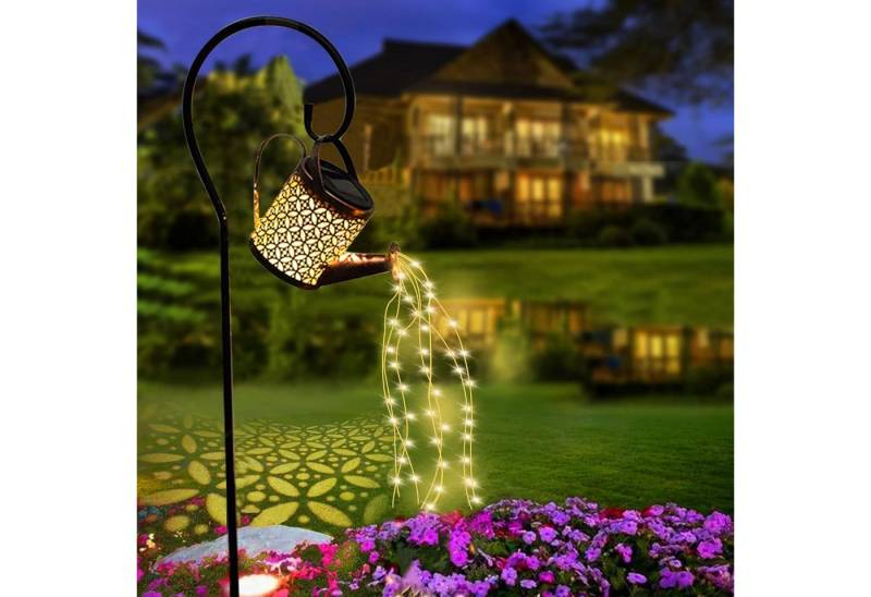 BlingBin LED Solarleuchte Gießkanne Licht mit Lichterkette, LED Solarlampen Gartendekoration, Schwarz + Kupfer, LED fest integriert, warmes Weiß, Gartenbeleuchtung Wegeleuchten Solarlaterne für Gartentisch, 1 Stück von BlingBin