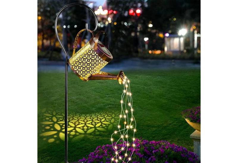 BlingBin LED Solarleuchte Gießkanne Lichter Lichterkette Gartendeko Lichter Außen Stehleuchte, Wasserdicht Außen Gießkannenlicht mit Halterung, LED fest integriert, Warmweiß, Wasserdichte Metall Solar Laterne mit Halterung, Garten Geschenke von BlingBin