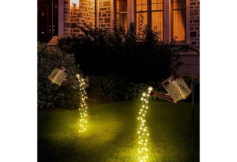 BlingBin LED Solarleuchte Solar Gießkannenlicht Lichter mit Lichterkette Draußen, Gartenlampe zum Aufhängen, LED fest integriert, Warmweiß, Vintage Solarlaterne mit Schäferhaken Für Garten Terrasse von BlingBin