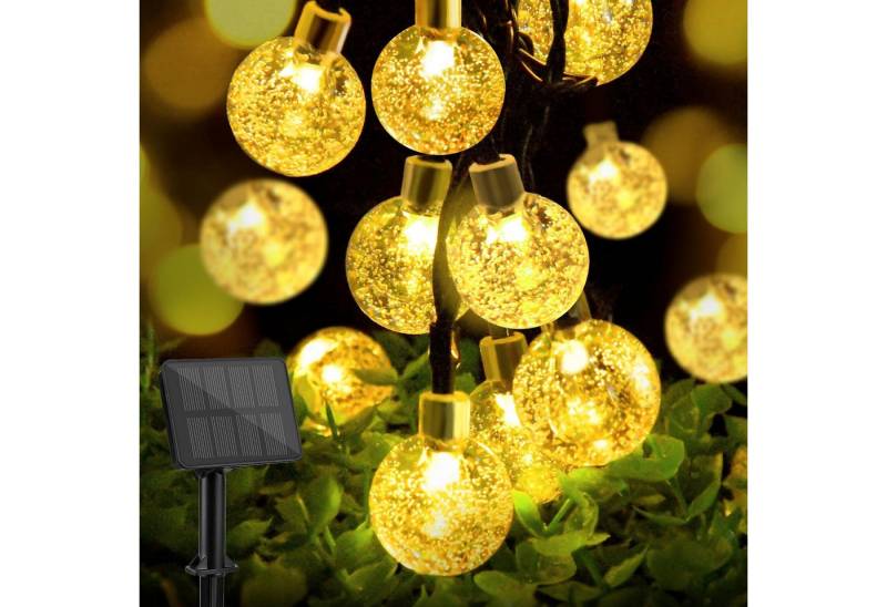BlingBin LED Solarleuchte Solar Lichterkette Aussen 50 LED Knistern Kristall Kugeln, Dekorationen, LED fest integriert, Warmweiß/Bunt, 7m 8 Modi IP65 Wasserdicht Beleuchtung für Garten, Bäume von BlingBin