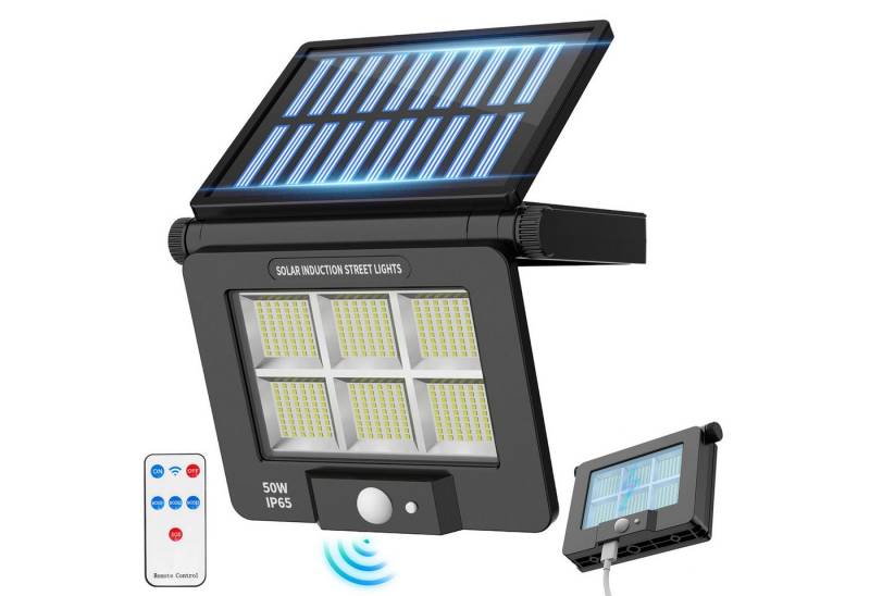 BlingBin LED Solarleuchte Solar Wandleuchte für Außen mit Bewegungsmelder, 122 LED Solarlampen, mit Fernbedienung, LED fest integriert, Kaltweiß, IP65 Wasserdicht Außenlampe, USB Aufladbar Solarleuchte Zaunlicht von BlingBin