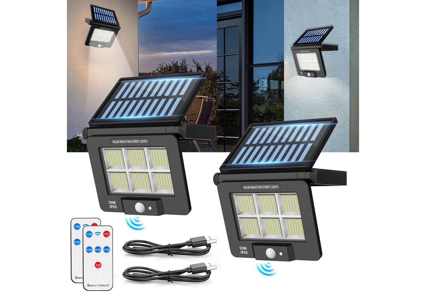 BlingBin LED Solarleuchte Solar Wandleuchte für Außen mit Bewegungsmelder, 122 LED Solarlampen, mit Fernbedienung, LED fest integriert, Kaltweiß, IP65 Wasserdicht Außenlampe, USB Aufladbar Solarleuchte Zaunlicht BlingBin LED Solarleuchte Solar Wandleuchte für Außen mit Bewegungsmelder, 122 LED Solarlampen, mit Fernbedienung, LED fest integriert, Kaltweiß, IP65 Wasserdicht Außenlampe, USB Aufladbar Solarleuchte Zaunlicht von BlingBin