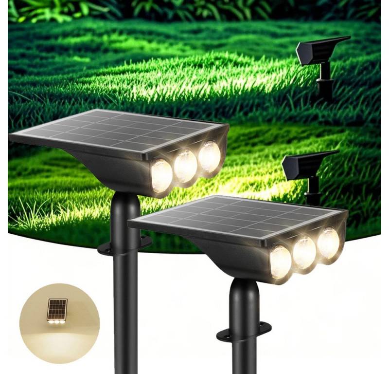 BlingBin LED Solarleuchte Solarlampen 2 in 1 Strahler Außen, 2 Helligkeitsmodi Gartenleuchten, Wasserdicht, LED fest integriert, Warmweiß, 3-LEDs Gartenstrahler für Hof, Gehweg, Eingang, Carport, 2 Stück von BlingBin