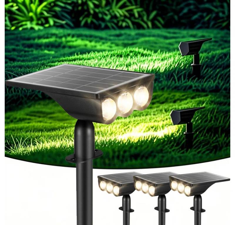 BlingBin LED Solarleuchte Solarlampen 2 in 1 Strahler Außen, 2 Helligkeitsmodi Gartenleuchten, Wasserdicht, LED fest integriert, Warmweiß, 3-LEDs Gartenstrahler für Hof, Gehweg, Eingang, Carport, 4 Stück von BlingBin