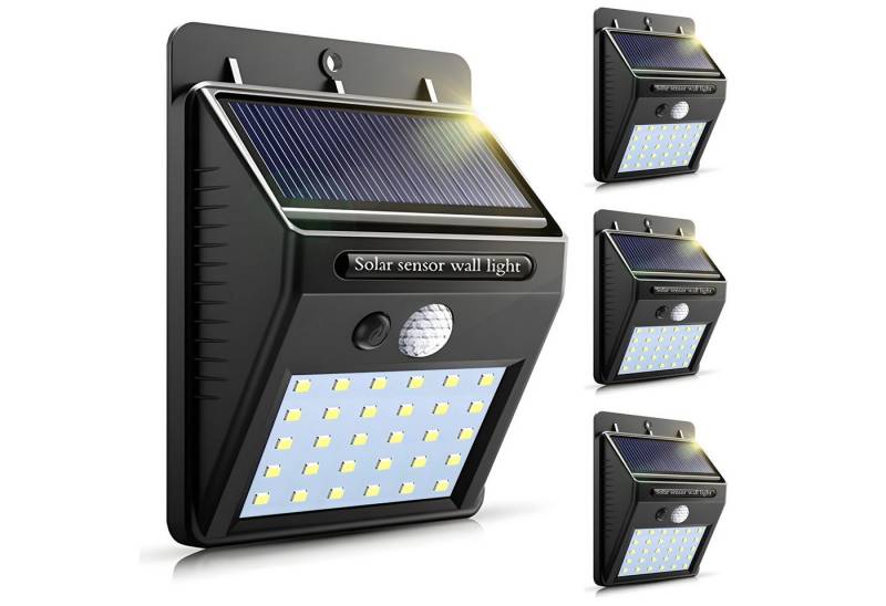 BlingBin LED Solarleuchte Solarlampen Außen-Wandleuchte mit PIR Bewegungsmelder Wasserdicht, Lichtsensor und PIR-Sensor, LED fest integriert, Kaltweiß, 30LEDs Solarleuchte für Garten Zaun Patio Garage Hinterhof von BlingBin