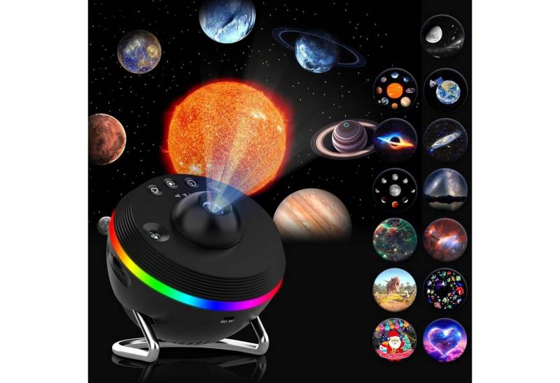 BlingBin LED-Sternenhimmel 13-in-1 4K UHD Sternprojektor mit 13 Discs & Timer, LED Nachtlicht, 13-in-1 4K UHD Sternprojektor mit 13 Discs, 360° Drehung, Timer Meteoreffekt, LED fest integriert, Farbwechsler, 13 austauschbare 4K-Dias mit realistischen Galaxien & Planeten von BlingBin