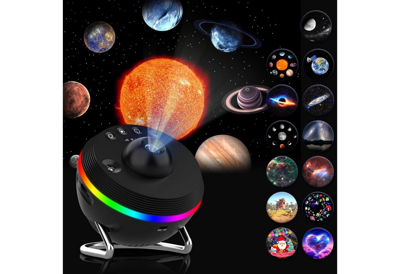 BlingBin LED-Sternenhimmel 13-in-1 4K UHD Sternprojektor mit 13 Discs & Timer, LED Nachtlicht, 13-in-1 4K UHD Sternprojektor mit 13 Discs, 360° Drehung, Timer Meteoreffekt, LED fest integriert, Farbwechsler, 13 austauschbare 4K-Dias mit realistischen Galaxien & Planeten von BlingBin