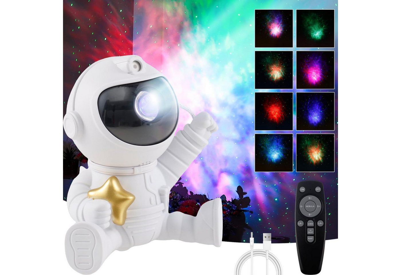 BlingBin LED-Sternenhimmel Projektor Astronauten Sternenhimmel Projektor Galaxy Nachtlicht, mit Fernbedienung (10-Meter-Infrarot-Fernbedienung), LED fest integriert, RGB bunt, Schlafzimmer Decken Sternlichtprojektor,Geschenk für Kinder Erwachsene von BlingBin