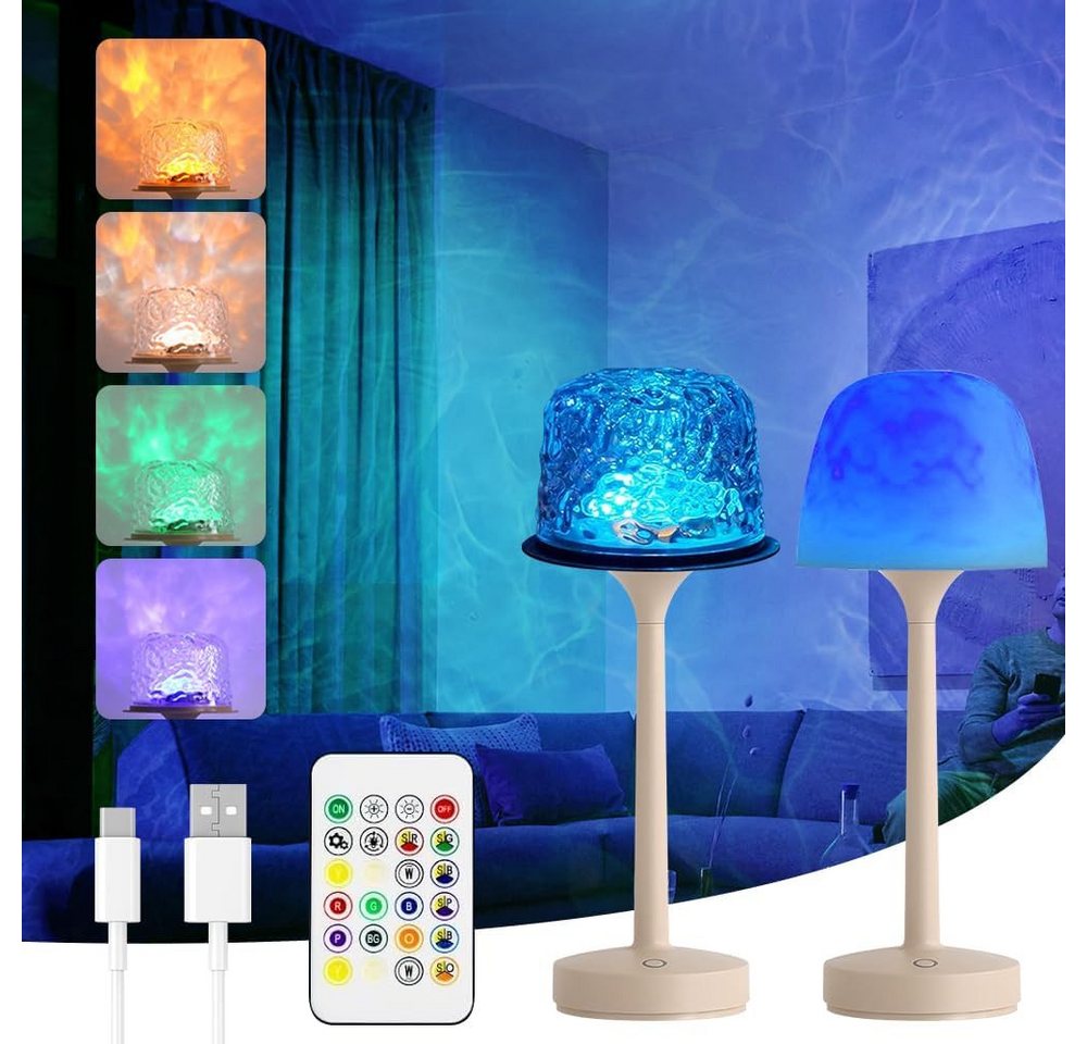 BlingBin LED Tischleuchte 2-in-1-Ozeanlampe Wasserwellenlampe, 16 Farben Rotierendes Nachtlicht, Dimmbar mit Lampenschirm, LED fest integriert, RGB, Dimmbarer Sternenhimmelprojektor mit Lampenschirm-Fernbedienung von BlingBin