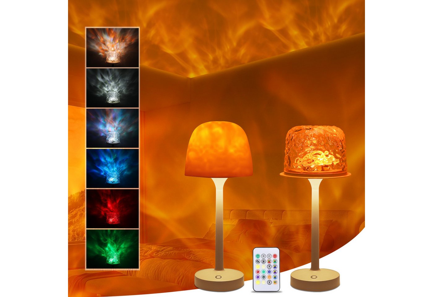 BlingBin LED Tischleuchte Ocean Lamp Wasserwellenlampe, 16 Farben Drehbare Nachtlicht, dimmbar, LED fest integriert, 16 Farben RGB, Dimmbar Sternenhimmel Projektor mit Lampenschirm Fernbedienung von BlingBin