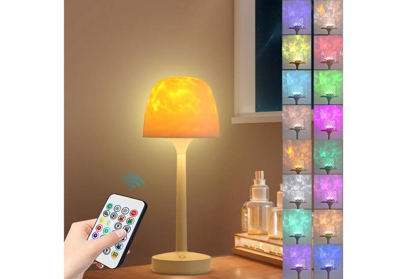 BlingBin LED Tischleuchte Tischlampe Wasserwellen-Nachtlicht mit 16 Farben, Nachttischlampe, mit Fernbedienung, LED fest integriert, RGB, 16 Farben, kabellos Projektor-Licht mit Fernbedienung für Spielzimmer, Wohnzimmer von BlingBin