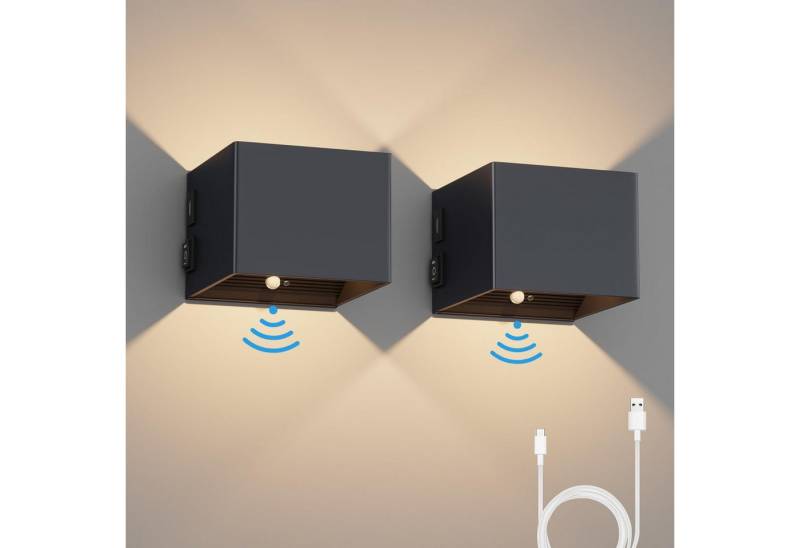 BlingBin LED Wandleuchte Akku Wandleuchte mit Bewegungsmelder, 5W LED Wandleuchte, Drei Erfassungsmodi, LED fest integriert, Warmes Licht, Kabellose Wandleuchte mit Schalter und USB-Aufladung von BlingBin