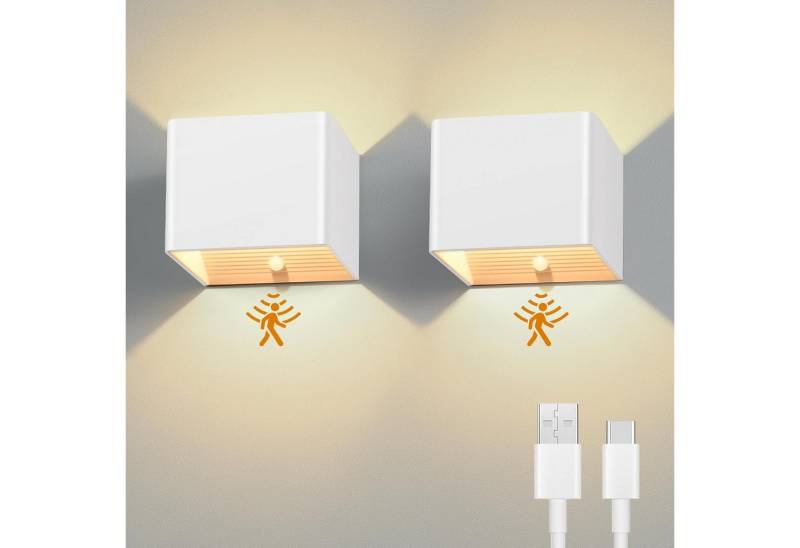 BlingBin LED Wandleuchte Akku Wandleuchte mit Bewegungsmelder Innen LED Kabellose Wandlampe, USB Aufladbare Wandbeleuchtung, LED fest integriert, Warmweiß, 5W 4400mAh Aufladbare Wandlampe mit Schalter von BlingBin