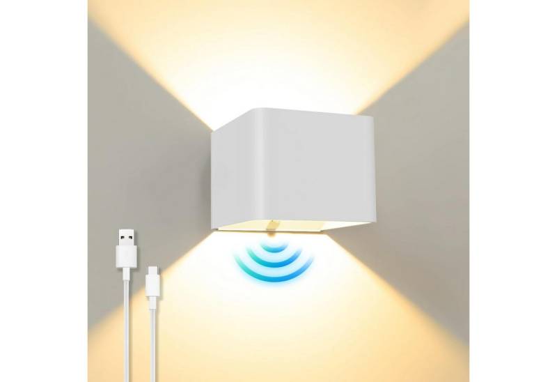 BlingBin LED Wandleuchte Akku Wandleuchte mit Bewegungsmelder Innen LED Kabellose Wandlampe, USB Aufladbare Wandbeleuchtung, LED fest integriert, Warmweiß, 5W 4400mAh Aufladbare Wandlampe mit Schalter von BlingBin