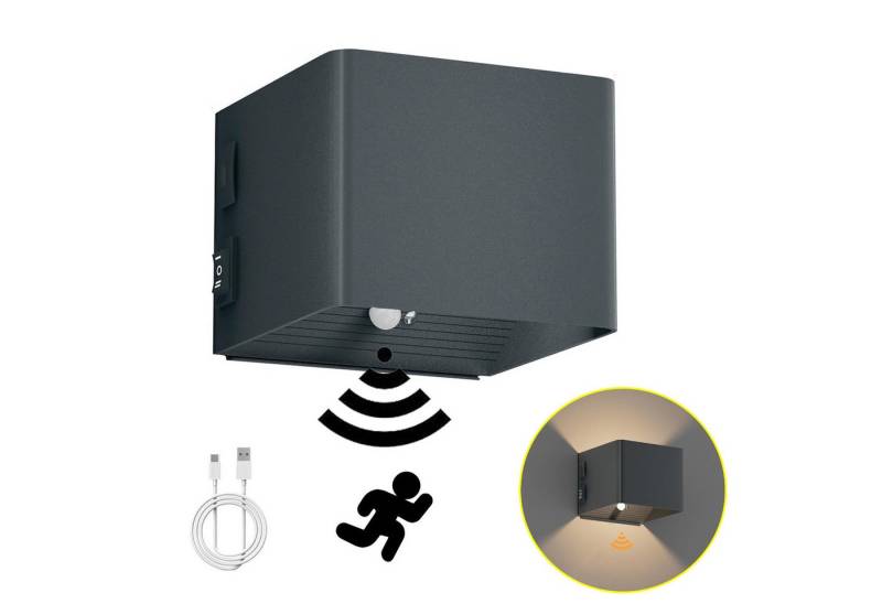 BlingBin LED Wandleuchte Kabellose Akku Wandlampe Innen mit Schalter und Bewegungsmelder, USB Aufladbare Wandbeleuchtung, 3000K Warmes Licht, LED fest integriert, warmweißes, 5W 4800mAh Magnetische Wandlampe für Schlafzimmer Wohnzimmer von BlingBin