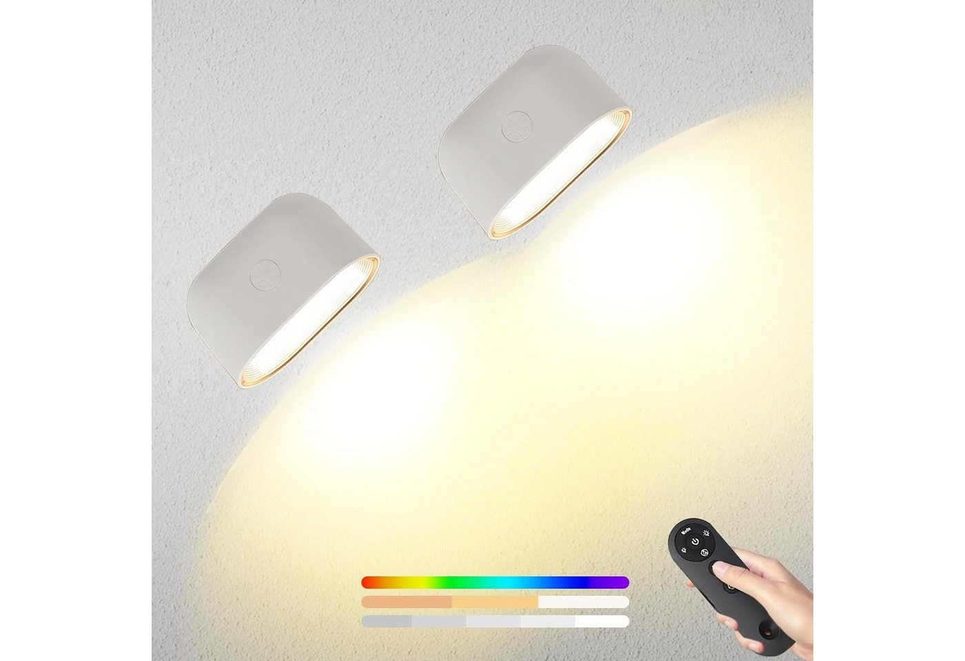 BlingBin LED Wandleuchte LED Akku Wandlampe mit Fernbedienung, Kabellos Dimmbar, 2er Set, LED fest integriert, Warmes Weiß, Natürliches Weiß, Weißes Licht, 360° drehbare, Touch Control von BlingBin