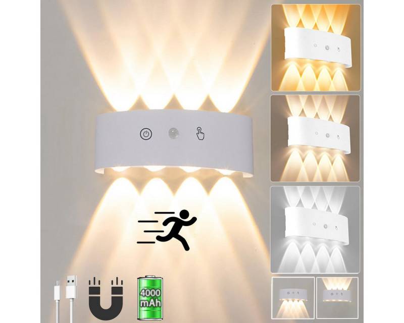 BlingBin LED Wandleuchte LED Wandlampe mit Bewegungsmelder, LED Touch Dimmen Innen Wandleuchte, Kabellose Wandleuchte mit Touch Schalter, 3 Farbtemperatur, LED fest integriert, Weißlicht + Warmlicht + Neutrallicht, Kabellos Aufladbar USB Magnetisch Wandlampe Up Down Wandbeleuchtung von BlingBin