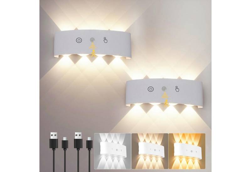 BlingBin LED Wandleuchte LED Wandlampe mit Bewegungsmelder, LED Touch Dimmen Innen Wandleuchte, Kabellose Wandleuchte mit Touch Schalter, 3 Farbtemperatur, LED fest integriert, Weißlicht + Warmlicht + Neutrallicht, Kabellos Aufladbar USB Magnetisch Wandlampe Up Down Wandbeleuchtung von BlingBin