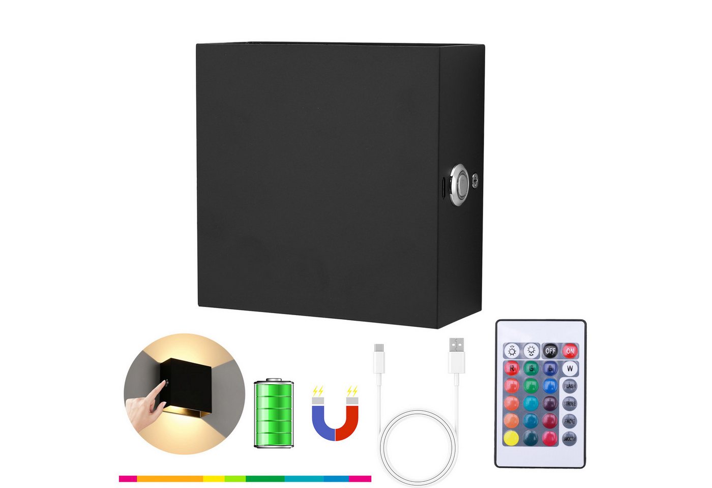 BlingBin LED Wandleuchte RGB Wandlampe mit Fernbedienung LED Wandleuchte 16 Farben, 3000mAh Akku, LED fest integriert, RGB, USB Wiederaufladbare Zimmer Deko Familienfeier Atmosphärenlicht BlingBin LED Wandleuchte RGB Wandlampe mit Fernbedienung LED Wandleuchte 16 Farben, 3000mAh Akku, LED fest integriert, RGB, USB Wiederaufladbare Zimmer Deko Familienfeier Atmosphärenlicht von BlingBin