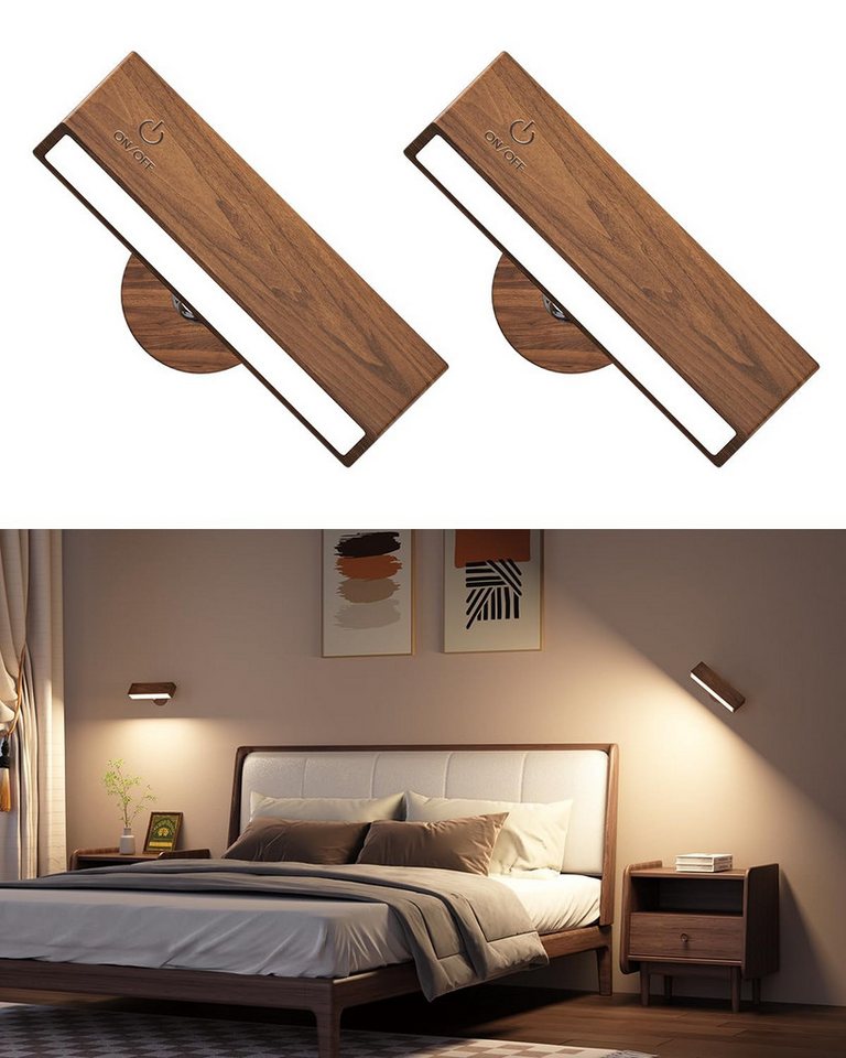 BlingBin LED Wandleuchte Wandlampe Akku Innen, 360° Drehbar Batterie Leselampe, Touch Control Einstellbare Helligkeit, LED fest integriert, Neutralweiß, ohne Stromanschluss, Touch Wandleuchte Kabellose Innen,Nachttischlampe von BlingBin
