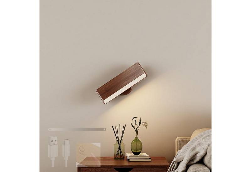 BlingBin LED Wandleuchte Wandlampe Akku Innen, 360° Drehbar Batterie Leselampe, Touch Control Einstellbare Helligkeit, LED fest integriert, Neutralweiß, ohne Stromanschluss, Touch Wandleuchte Kabellose Innen,Nachttischlampe von BlingBin