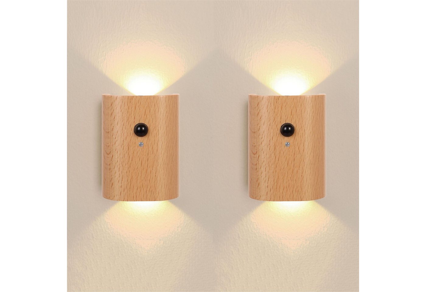 BlingBin LED Wandleuchte Wandlampe mit Up und Down Bewegungsmelder, PIR-kabelloses Nachtlicht, Magnetische Flurlampe Treppenlampe, LED fest integriert, warmweißes Licht, Innen USB Aufladbare Wandlampe Schlafzimmer Bettlampe von BlingBin