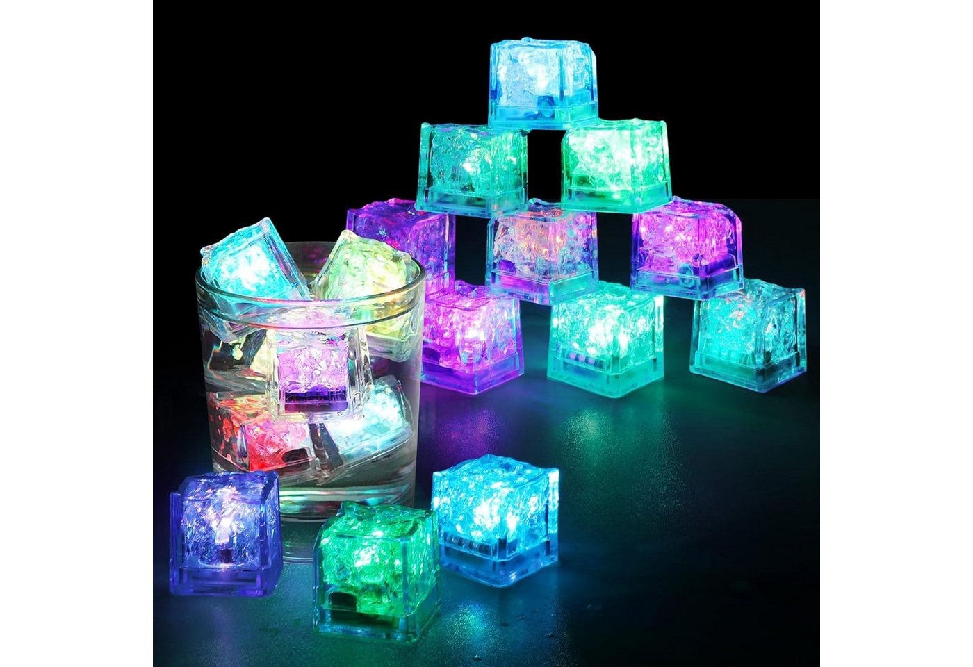 BlingBin LED Würfel 12 Stück Leuchtende Eiswürfel, LED-Eiswürfel, Dekoration, LED fest integriert, Variable Lichtstärke, Weinglas-Dekorationslampe BlingBin LED Würfel 12 Stück Leuchtende Eiswürfel, LED-Eiswürfel, Dekoration, LED fest integriert, Variable Lichtstärke, Weinglas-Dekorationslampe von BlingBin