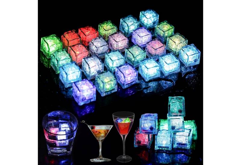 BlingBin LED Würfel 12 Stück Leuchtende Eiswürfel, LED-Eiswürfel, Dekoration, LED fest integriert, Variable Lichtstärke, Weinglas-Dekorationslampe von BlingBin