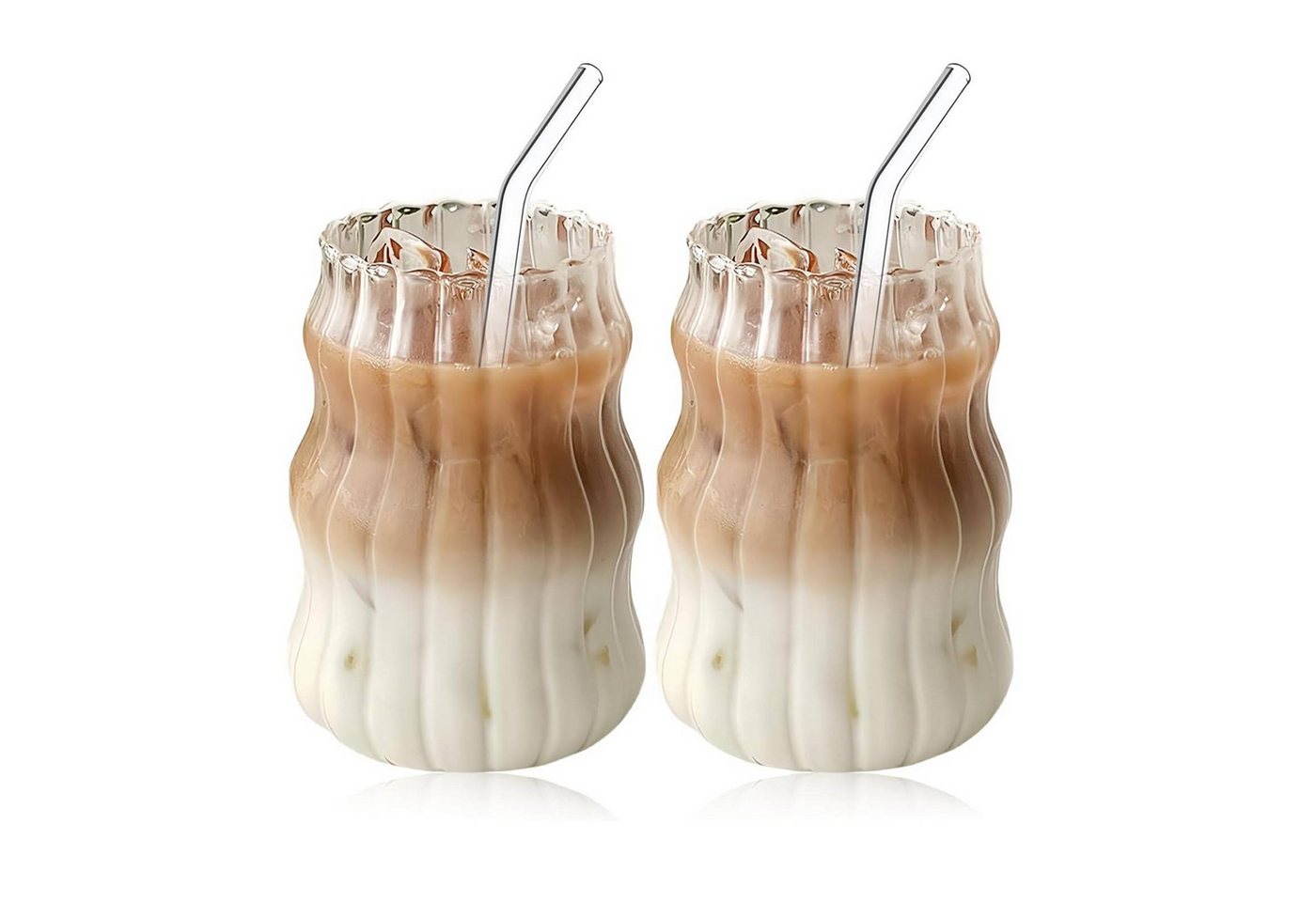 BlingBin Latte-Macchiato-Tasse 2er Set Gerippte Trinkgläser Getränkegläser, Espressotassen Gläser Set, Glas, Kaffeetassen Mit 2 Straws Für Cappuccino, Latte, Kaffee, Milch, 530ML BlingBin Latte-Macchiato-Tasse 2er Set Gerippte Trinkgläser Getränkegläser, Espressotassen Gläser Set, Glas, Kaffeetassen Mit 2 Straws Für Cappuccino, Latte, Kaffee, Milch, 530ML von BlingBin
