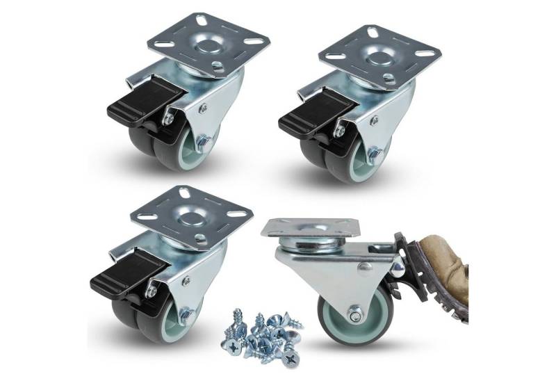 BlingBin Lenkrolle 4x Möbelrollen Schwerlastrollen Strandkorbrollen Mit Bremse, (4 Stück, 4-St), Lenkbar + Mit Feststeller / Bremse von BlingBin